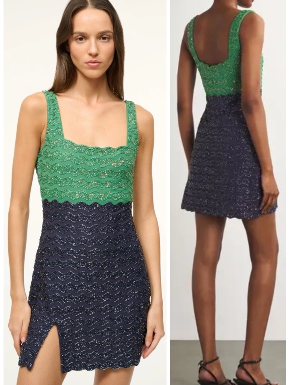 STAUD Le Sable Sequined Mini Dress coastline green blue SZ XS